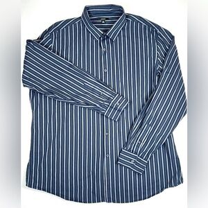ALFANI Men’s Button Down Collared‎ Cotton Dress Shirt Blue Gray Stripes Size XXL